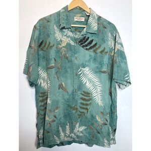 Carribean Silk Blend Blue Tan Hawaiian Aloha Mens Short Sleeve Button Down Shirt